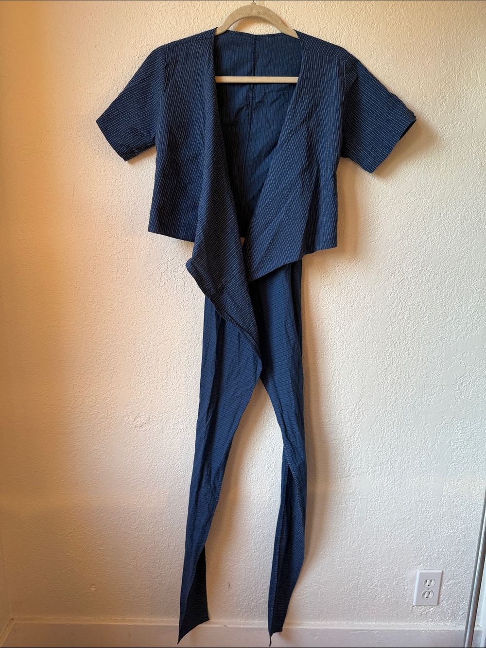Caron Callahan Navy Stripe Wrap Maxi Dress - Picture 11 of 13